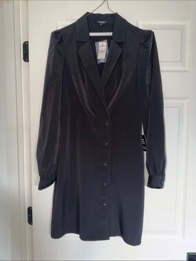 Express Classic Black Long-Sleeve Button Front Women's Dress